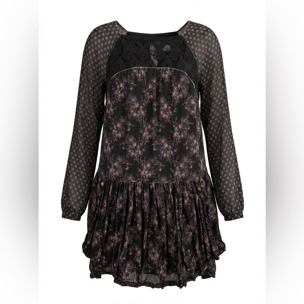 FREE PEOPLE WOMENS A LINE DRESS BLACK AND LAVENDER SIZE M
